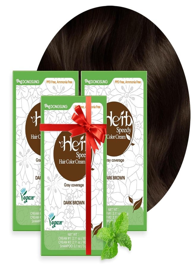 Herb Speedy Dongsung Herb Speedy Color Cream (Dark Brown, 3 Pack), PPD-Free Ammonia-Free Vegan Gray Coverage Hair Dye with Sun Protection, Odorless, Gentle for Sensitive Scalp, No Eye or Scalp Irritation - Image 1